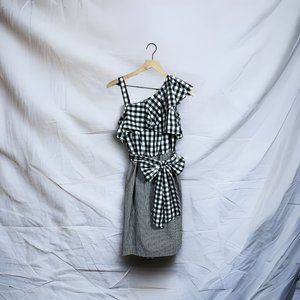 Calvin Klein | Black & White Gingham One Shoulder Ruffle Sheath Dress Size 2